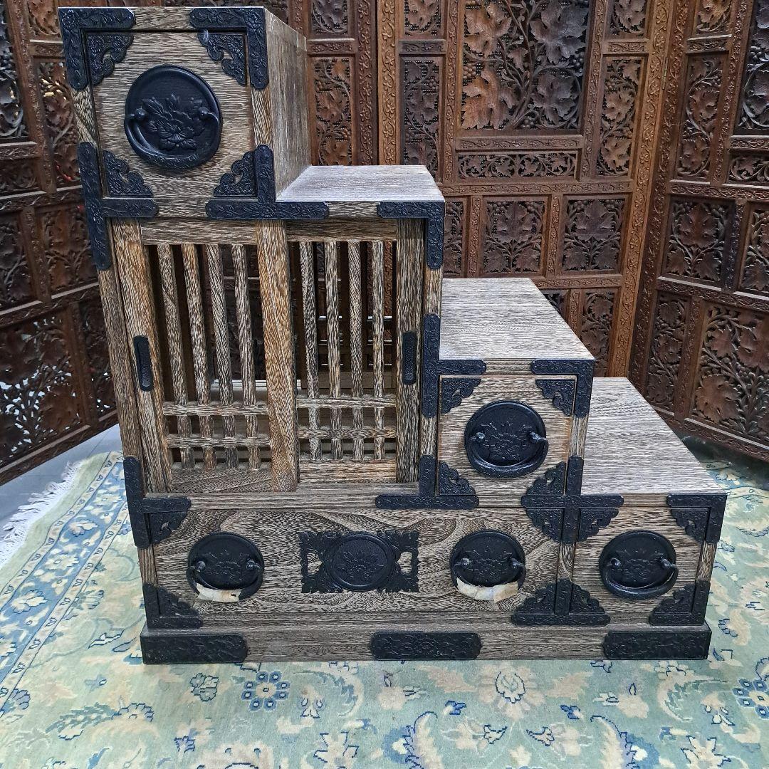 ♡総桐格子戸付き階段タンス 右上がり　左上がり　両面使い♡