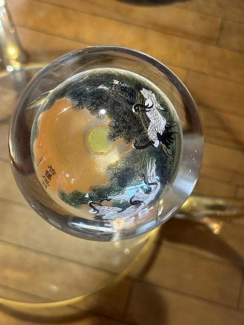 【中古品】内画水晶玉 ガラス玉 鶴