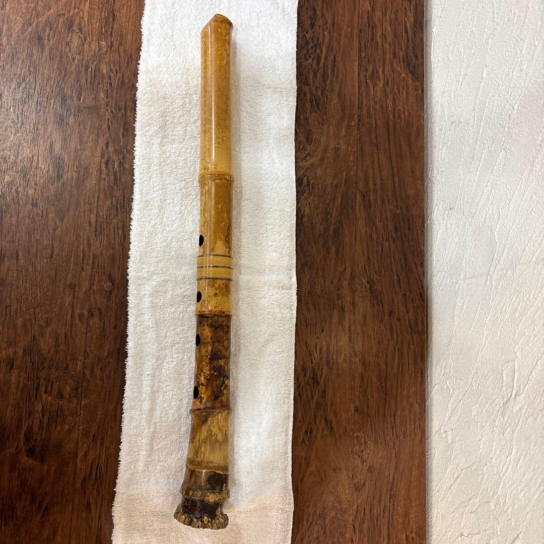 尺八　竹治刻印2箇所　銀三線　竹製　琴古流　約48、5㎝