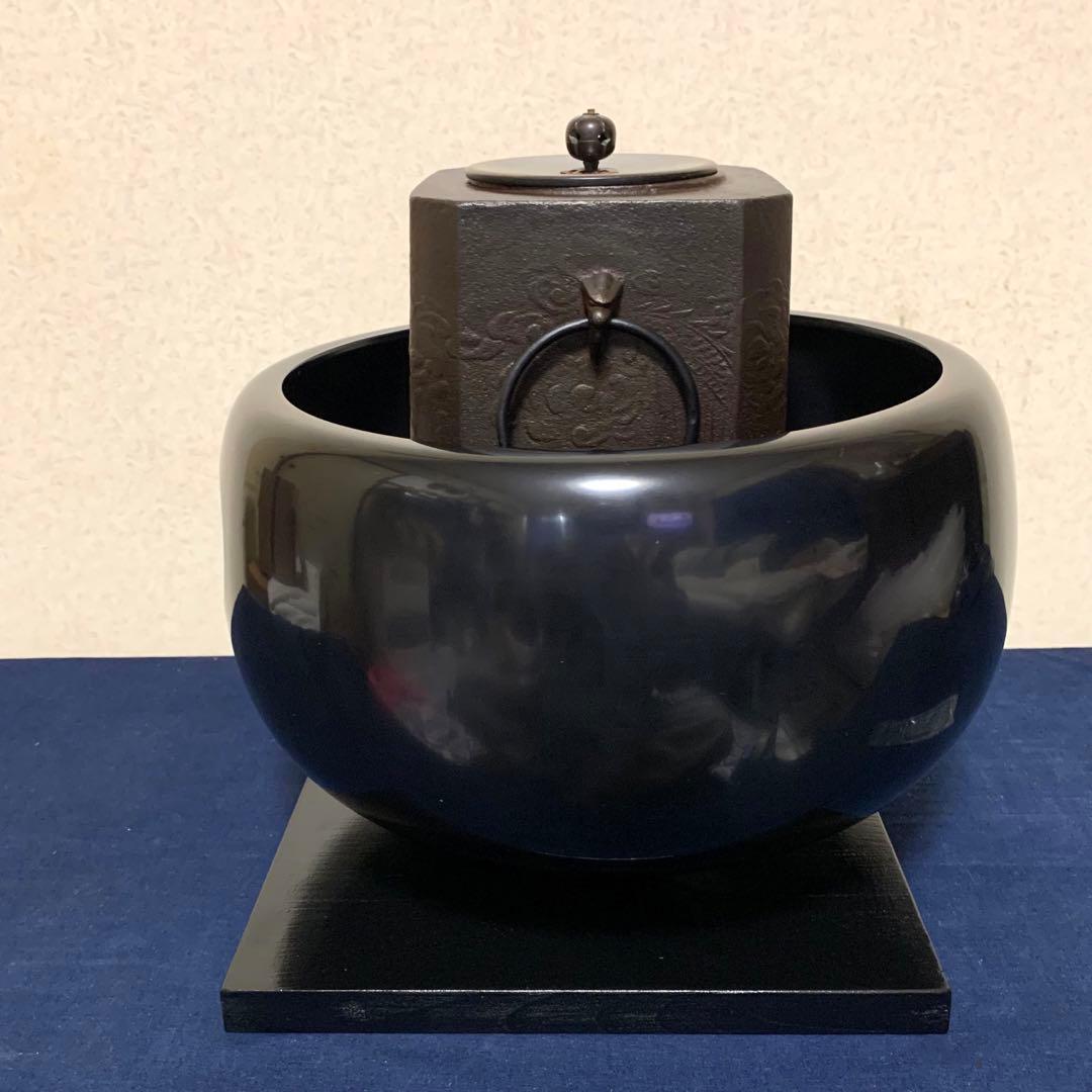 人間国宝敬典 唐銅眉風炉 四方釜 風炉 茶釜 炉釜 野々田電熱器 敷板 茶道具