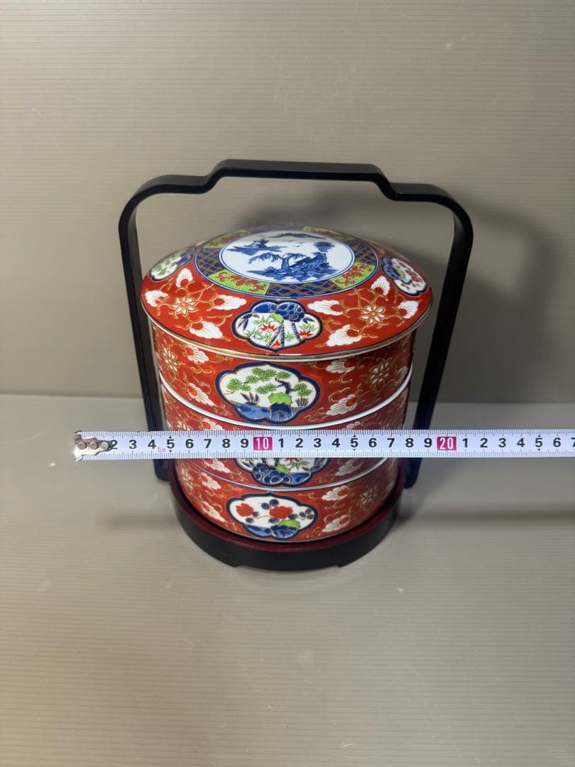 2295 伊万里風 松竹梅 三段重 提げ台
