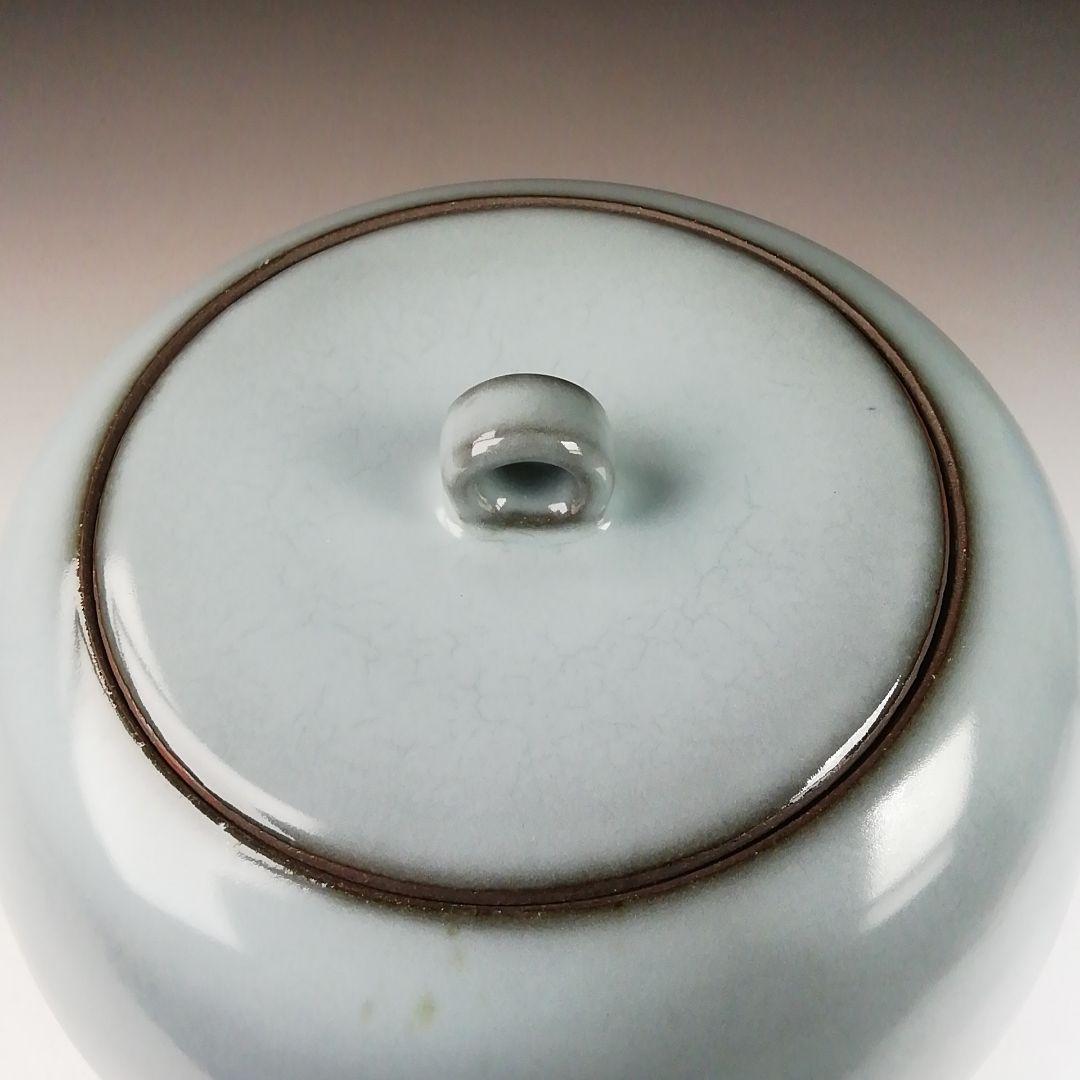 Ｔ１９０　水指　『青磁　水指』『月白』『妙高焼』『髙井進』　共箱　茶道具