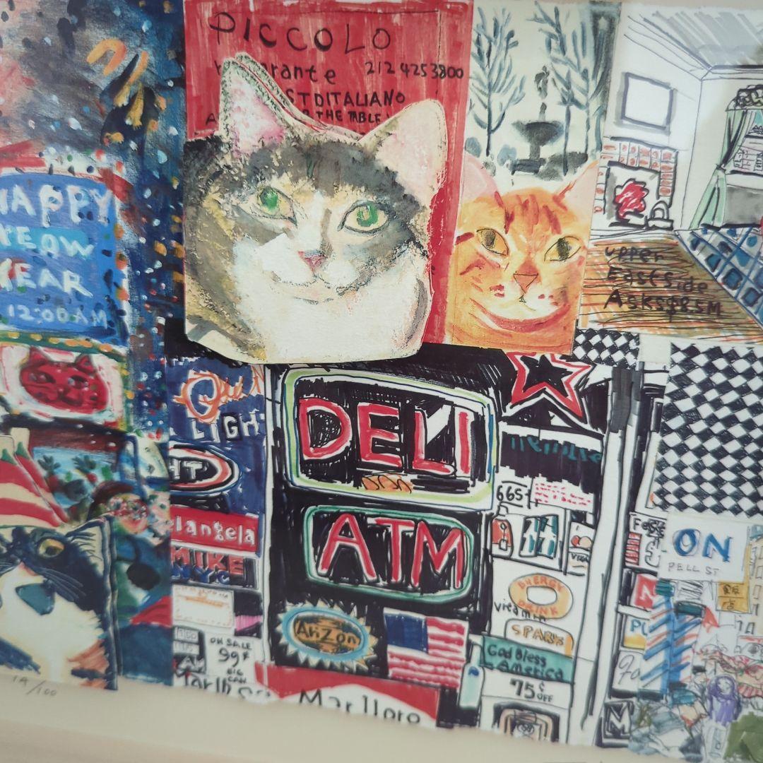 マンハッタナーズ久下貴史「NY猫絵暦１月」ジクレー作品 フレーム付き