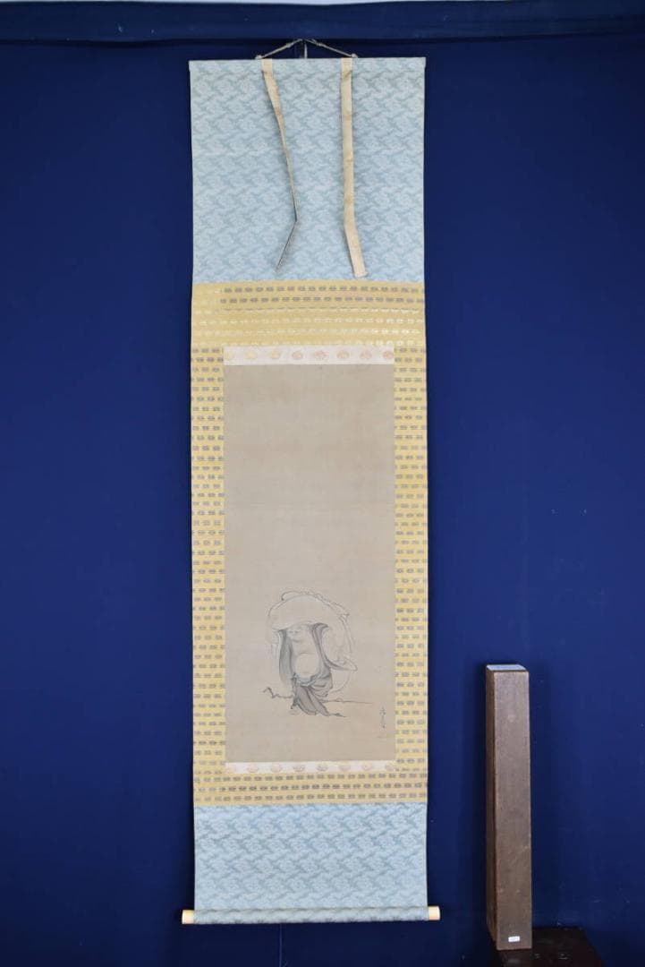 【真作】土佐光起/川渡布袋図/布袋図/七福神/掛軸/名家伝来/AA-990