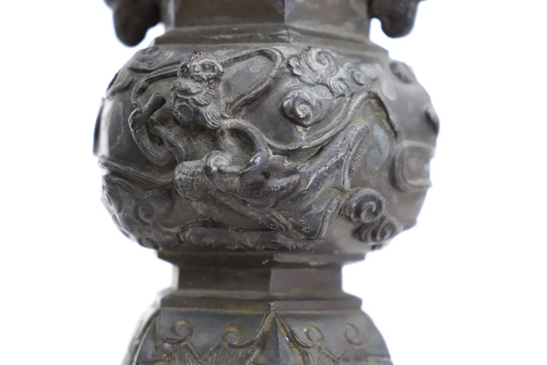 延秋作　飛天彫花入　銅製　高岡銅器　送料込み250702