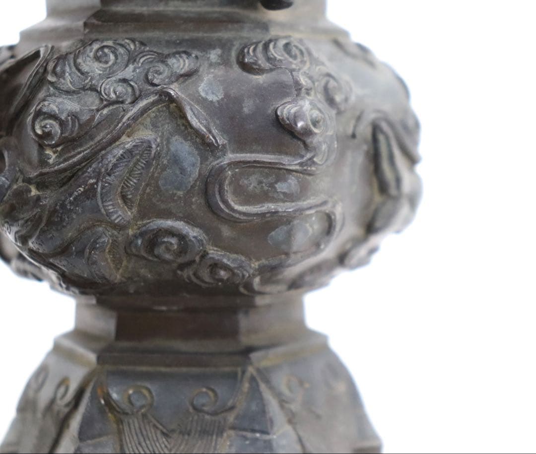 延秋作　飛天彫花入　銅製　高岡銅器　送料込み250702