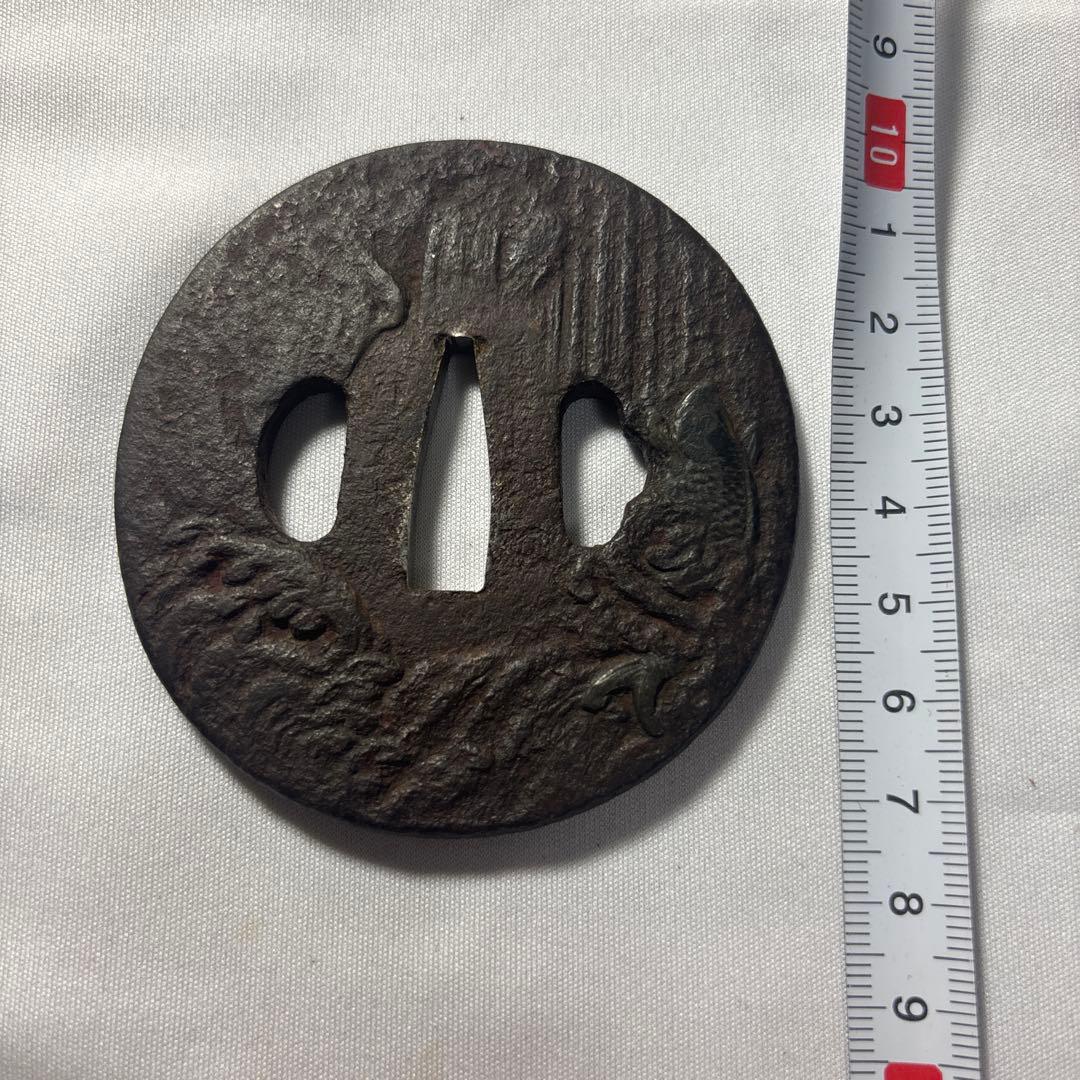 武具　鐔　鍔　登龍門図　鯉の滝登り　出世　縁起の良い図柄　在銘？！　江戸時代