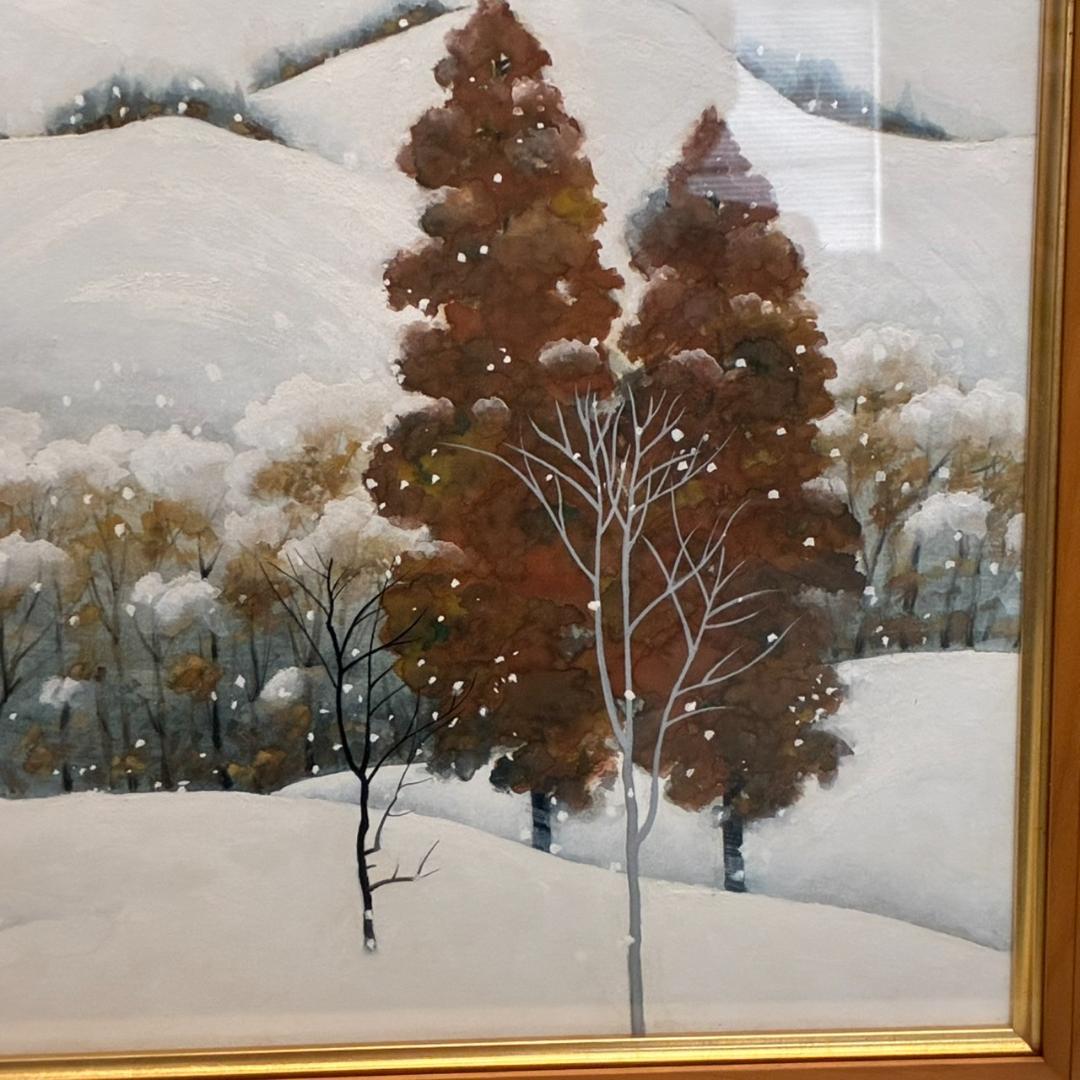 芳生　日本画　雪山　685×610mm