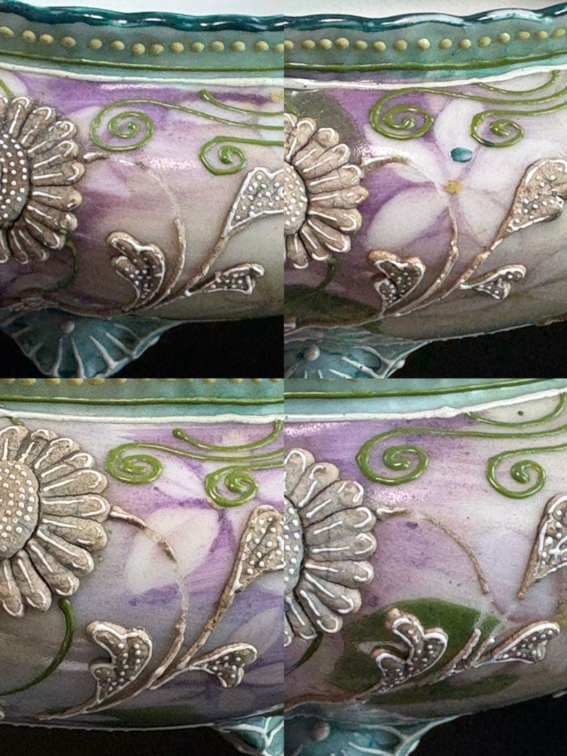 明治時期 オールドノリタケ 盛り上げ花紋 香炉 R7112335