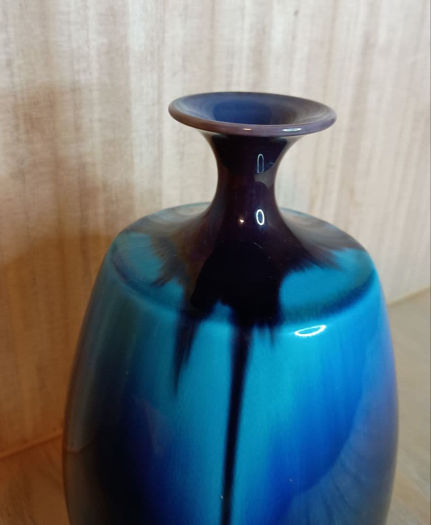 ■人間国宝■三代徳田八十吉■赤文字八十吉銘■花瓶■