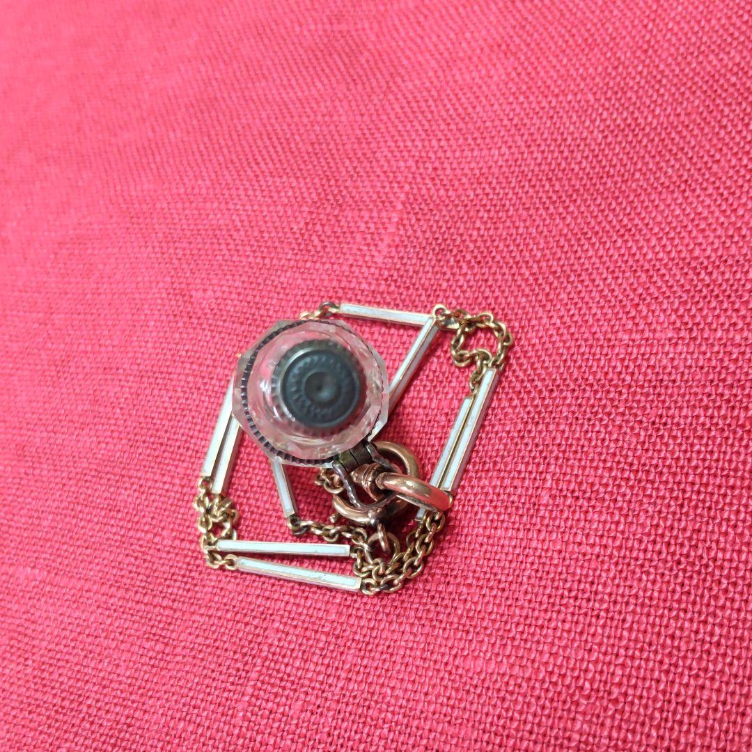 江戸時代ギヤマン切子瓢箪型銀製金具根付け/K18チェーン。