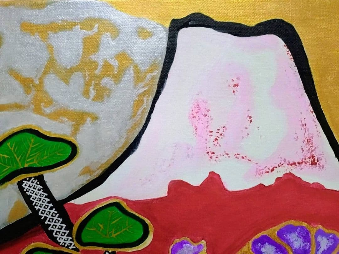 【F6号】片岡球子【めでたき百壽の富士】肉筆保証/表裏サイン有/油彩/油絵/額縁