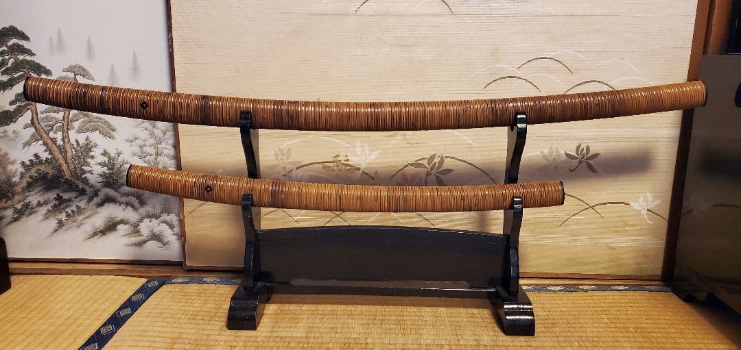 模造刀　仕込み丸茶竹鞘　大小セット