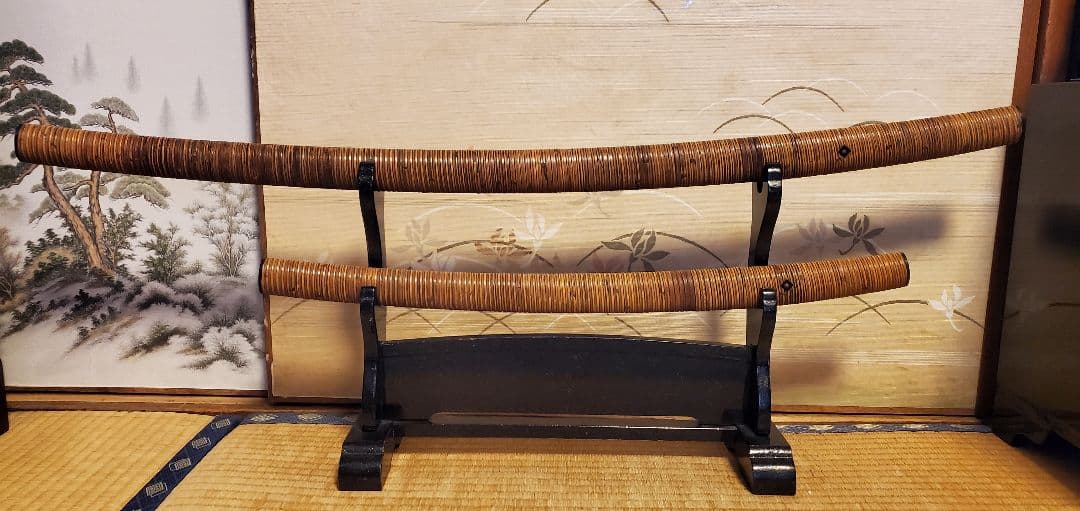 模造刀　仕込み丸茶竹鞘　大小セット