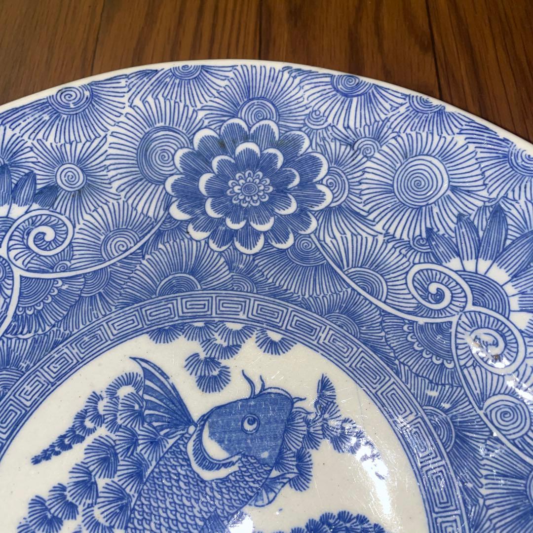 古伊万里？　染付　印判？皿　魚　大皿？