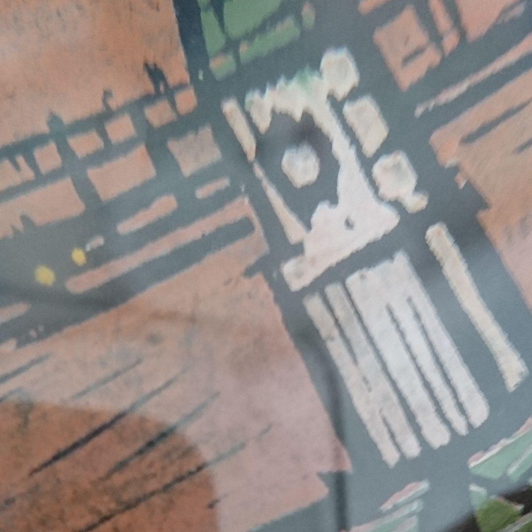 菊池俊治さんの木版画「シーサイド横浜」マホガニーの額入り