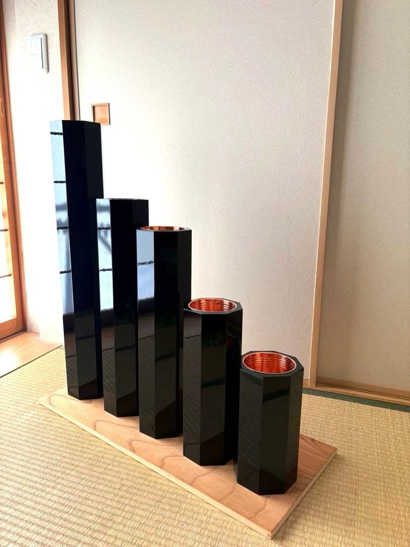 72 美品！八角五管筒　五管　真塗　5本セット　花入れ　華道具　生け花　寸胴