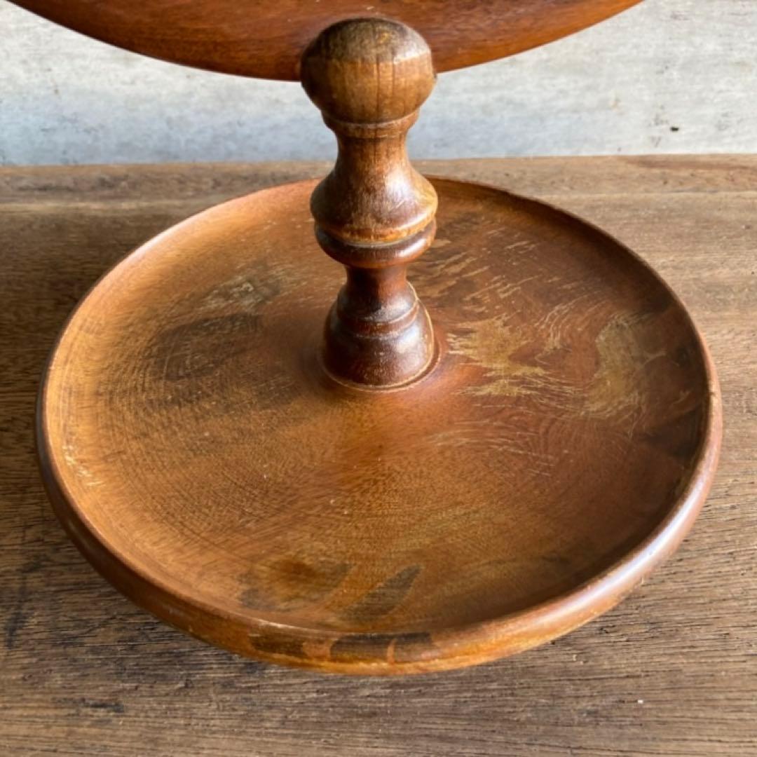 古い味のある卓上鏡 鏡台 ミラー 木製 回転式 丸型 民藝 レトロ ヴィンテージ