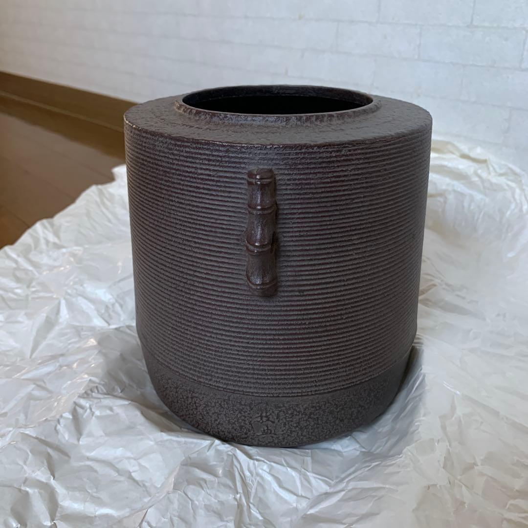 【美品】人間国宝 釜師 高橋敬典 糸目 筒釜　環付　共箱　共布　茶道具