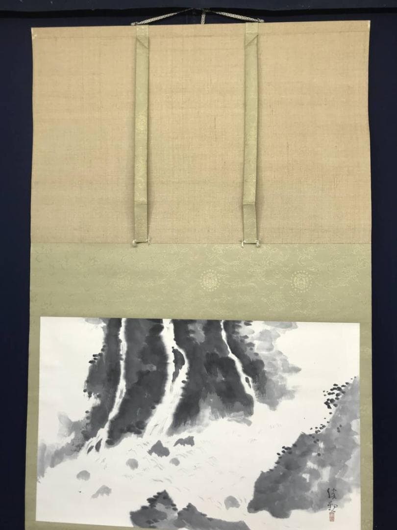 【真作】大智勝観/飛泉/滝図/山水図/横物/掛軸/名家伝来/AC-307
