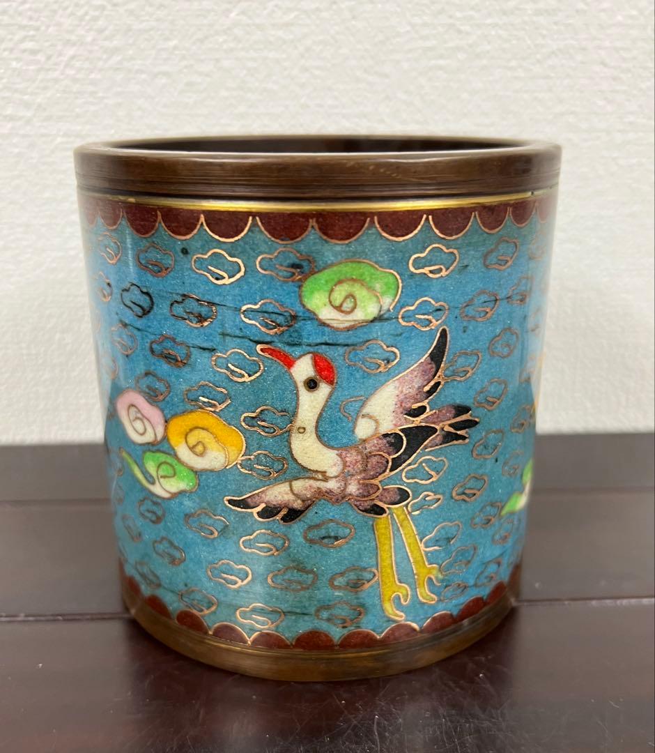 古美術　清時代七宝焼筆入　文房具【乾龍年製】在銘 西X4-4