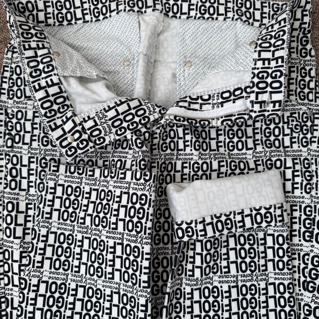 現行タグ　パーリーゲイツ　パンツ　XL〜XXL相当　総柄　黒　白　コットン素材