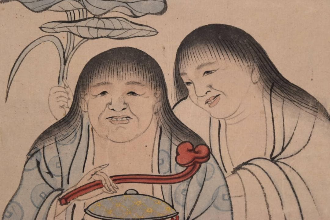 【真作】来章/福神二座図/掛軸☆宝船☆AA-958