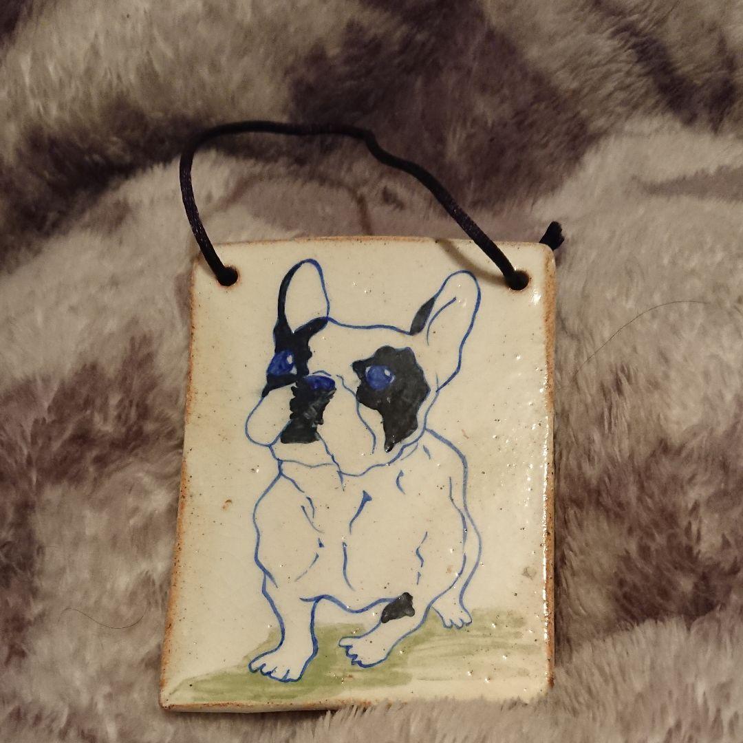ハンドメイド パグ(?) フレンチブルドッグ(?) 鼻ペチャ犬 陶器製プレート
