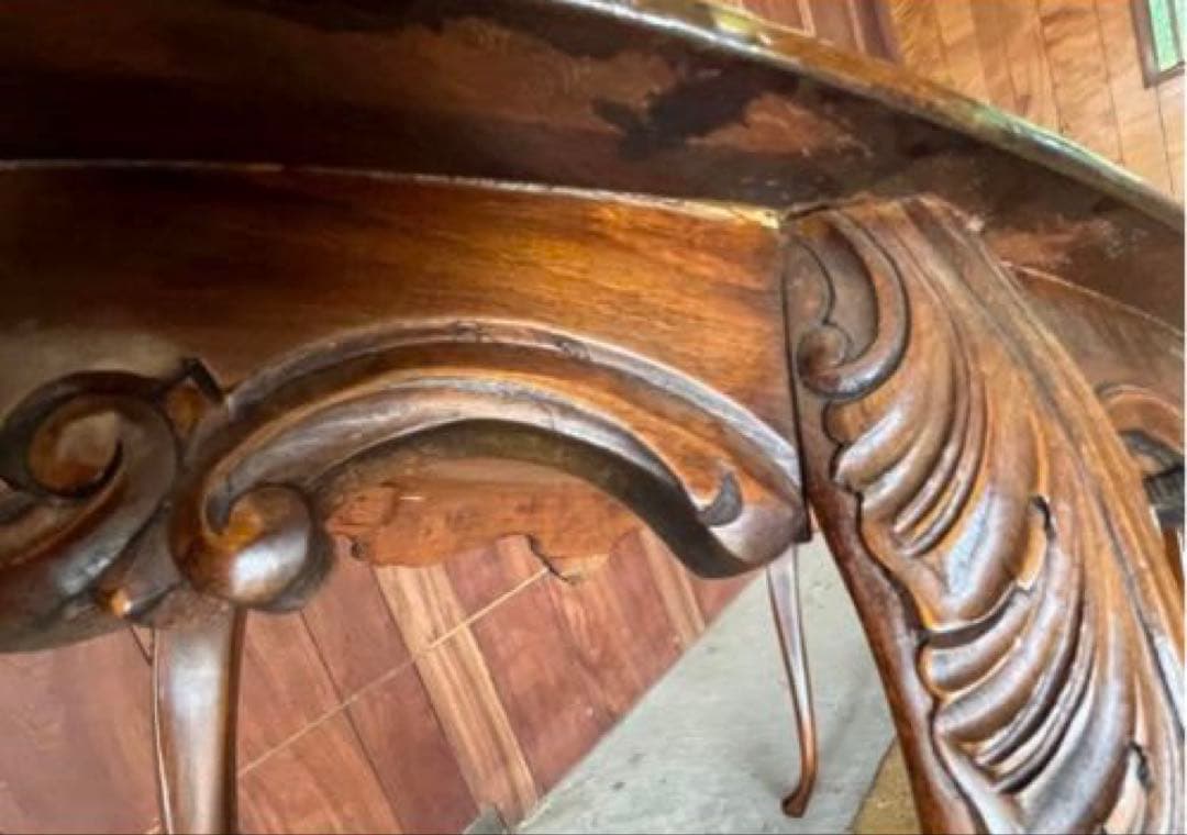 【匿名配送】猫足 楕円形★センターテーブル★彫 テーブル★アンティーク