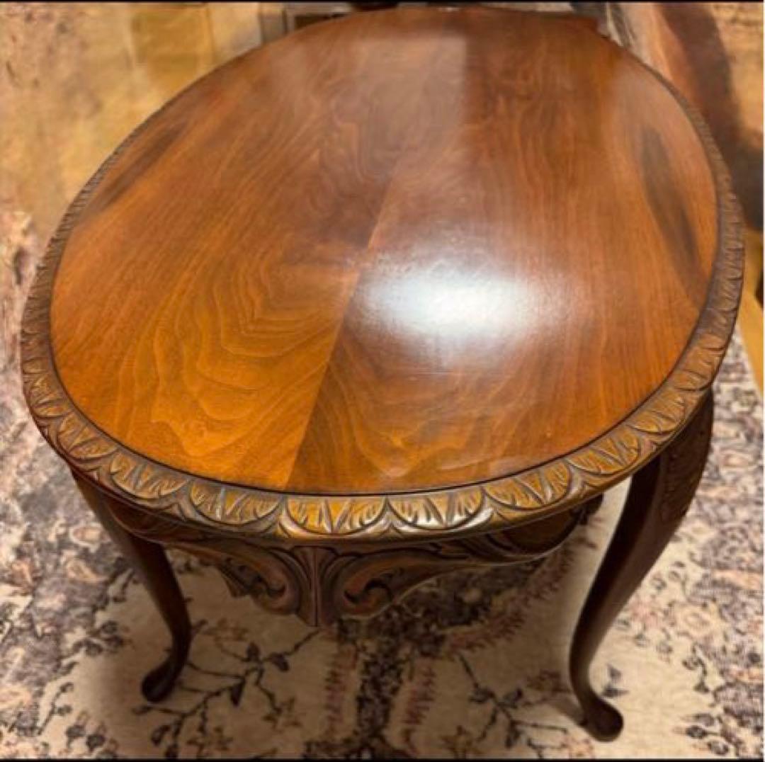 【匿名配送】猫足 楕円形★センターテーブル★彫 テーブル★アンティーク