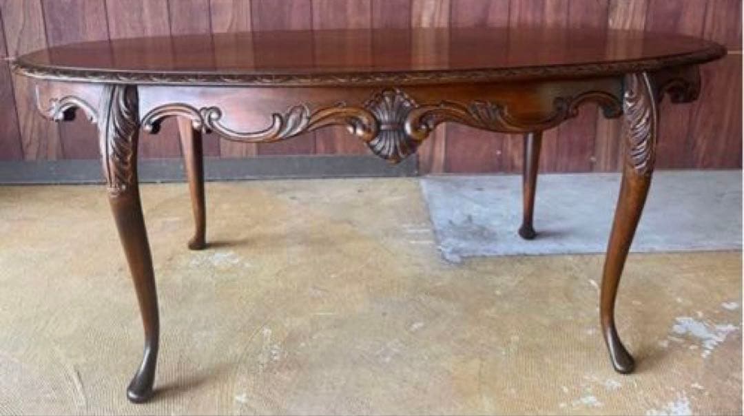 【匿名配送】猫足 楕円形★センターテーブル★彫 テーブル★アンティーク