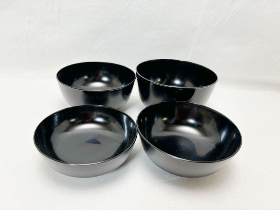 未使用 懐石道具 木製 黒真塗 四つ椀 小丸椀 5客揃 元箱
