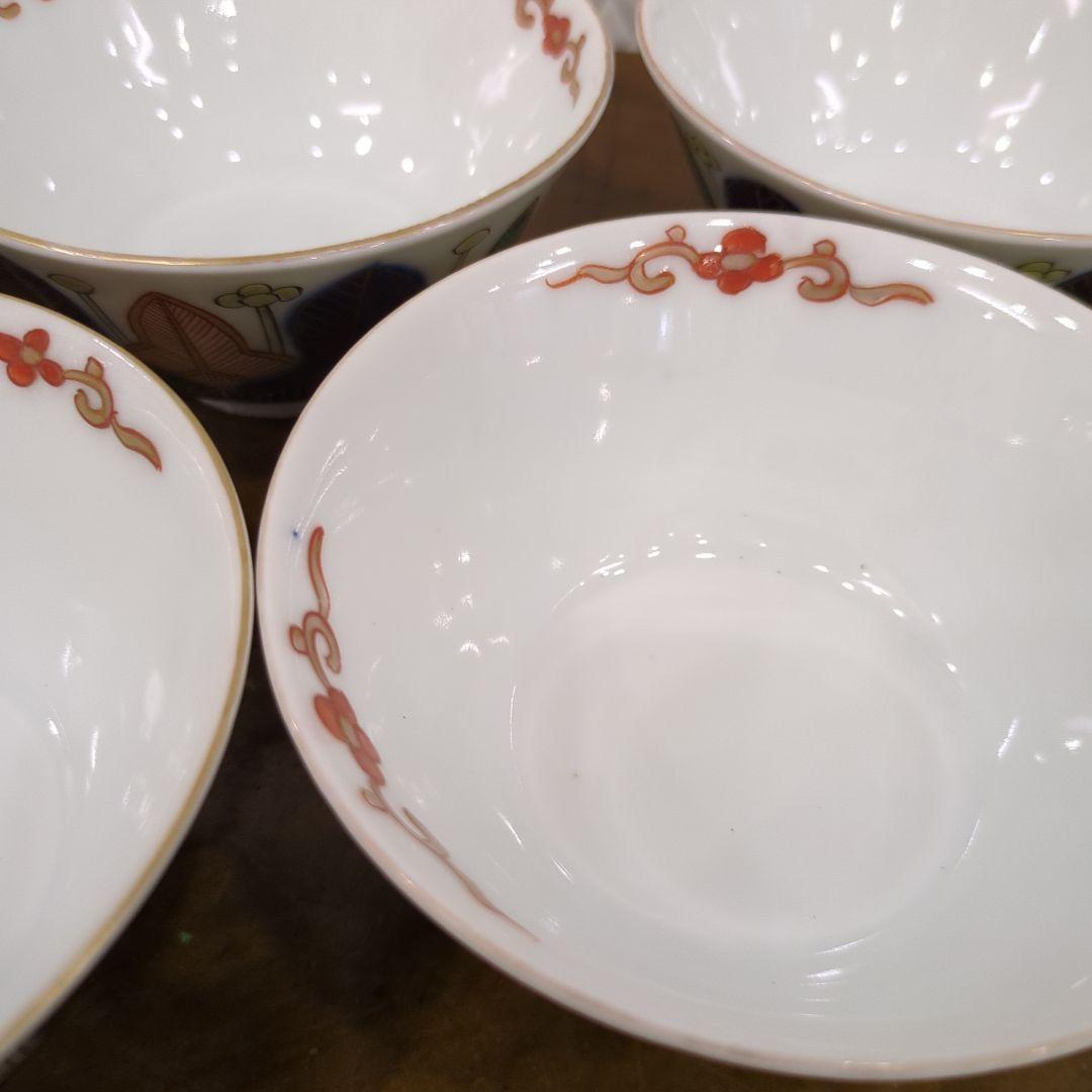 骨董 蓋茶碗 茶碗 陶器 色絵 煮物椀 向付 アンティーク 5つ〜