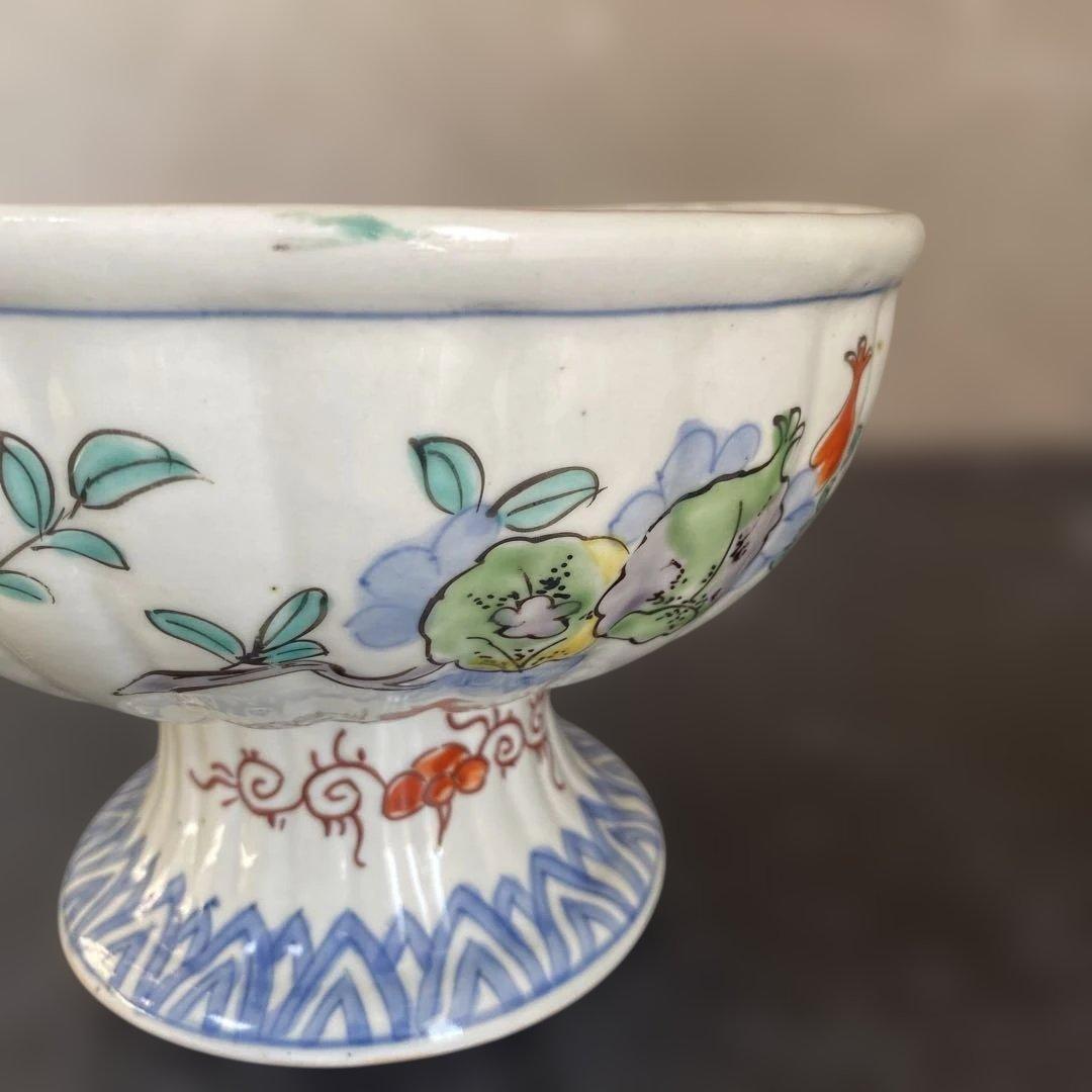 カケヒビなし古伊万里　杯洗　盃洗　色絵杯洗　陶芸　年代物