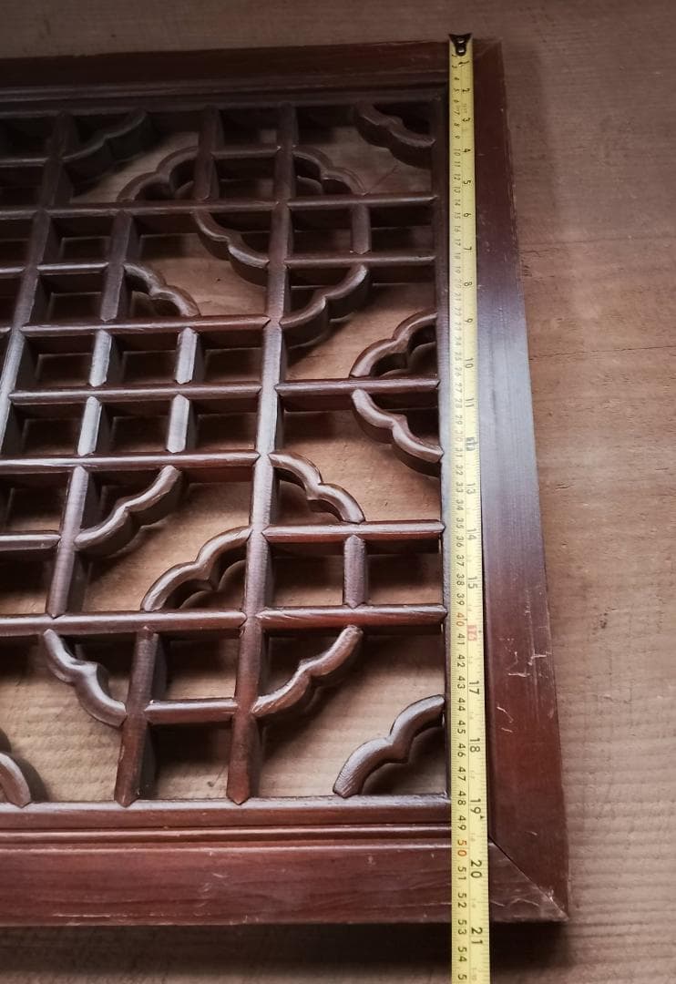 アンティーク 木製 格子 建具 2枚セット 幾何学模様 透かし彫り 時代家具