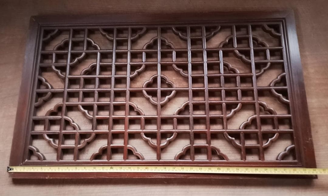 アンティーク 木製 格子 建具 2枚セット 幾何学模様 透かし彫り 時代家具