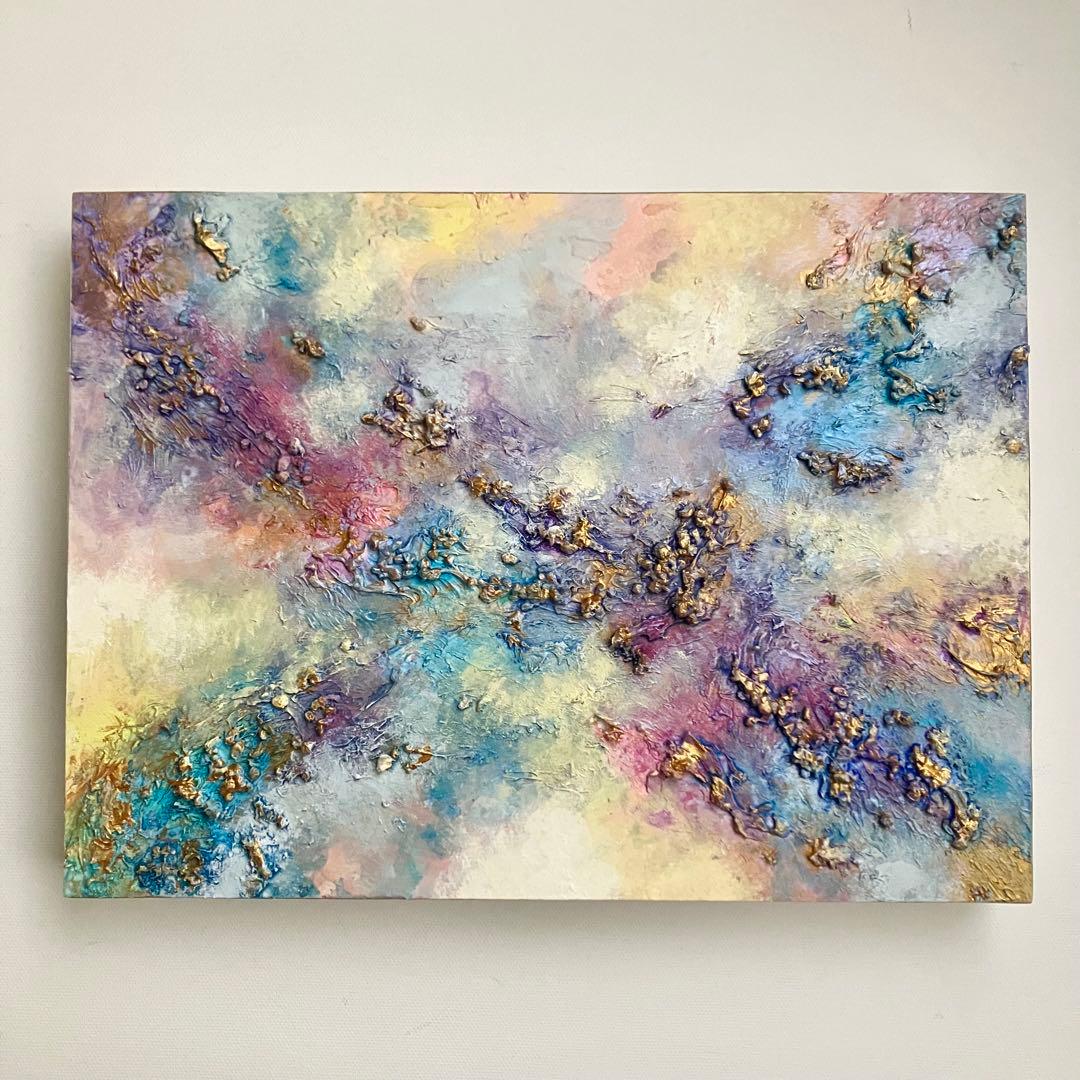 holiday＊木製パネル　絵画　原画　抽象画　テクスチャーアート　冬　モダン