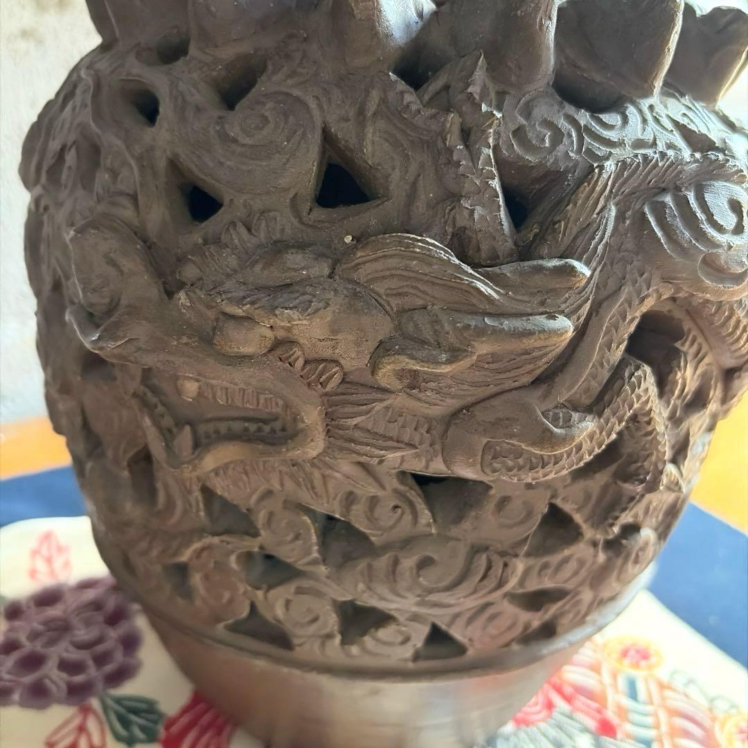 ⭕️沖縄　透かし　壺　骨董　　龍巻