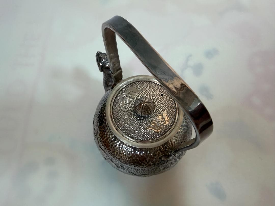 純銀製 獣口 饕餮文 湯沸 銀瓶 煎茶道具
