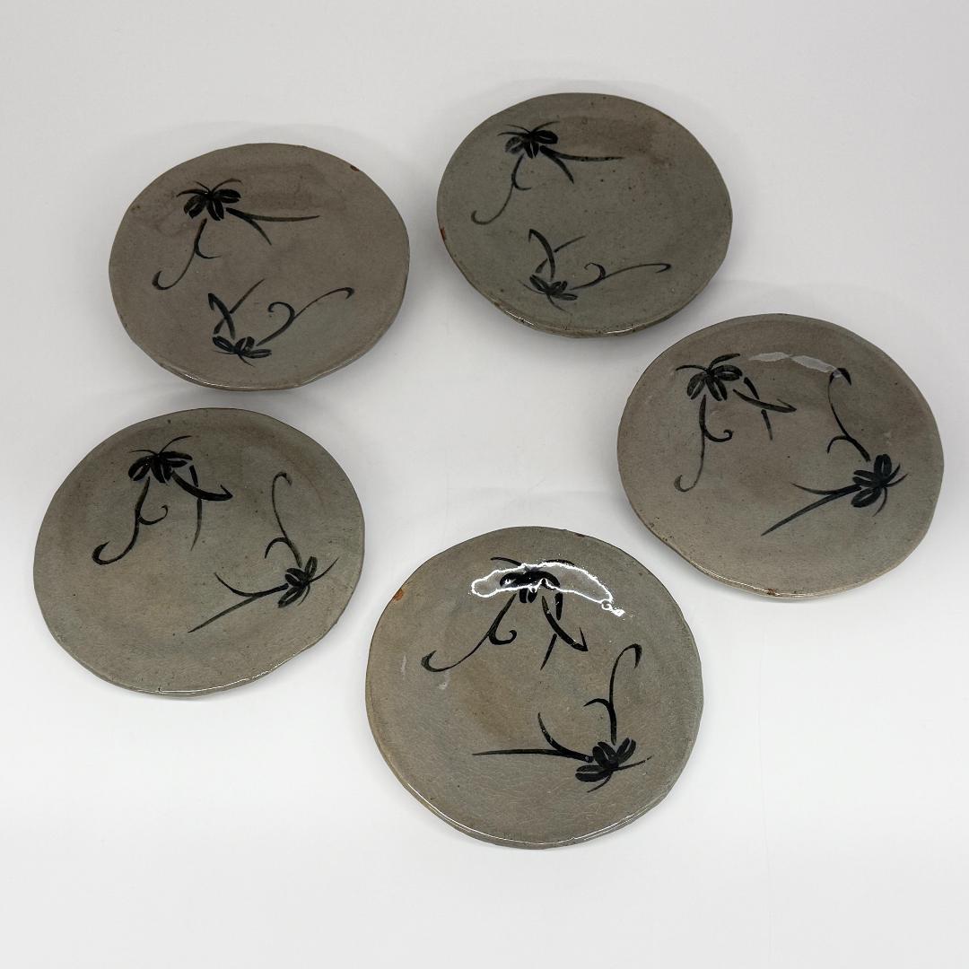 出雲焼 楽山焼 11代 長岡空権作 銘々皿 5客揃い 共箱