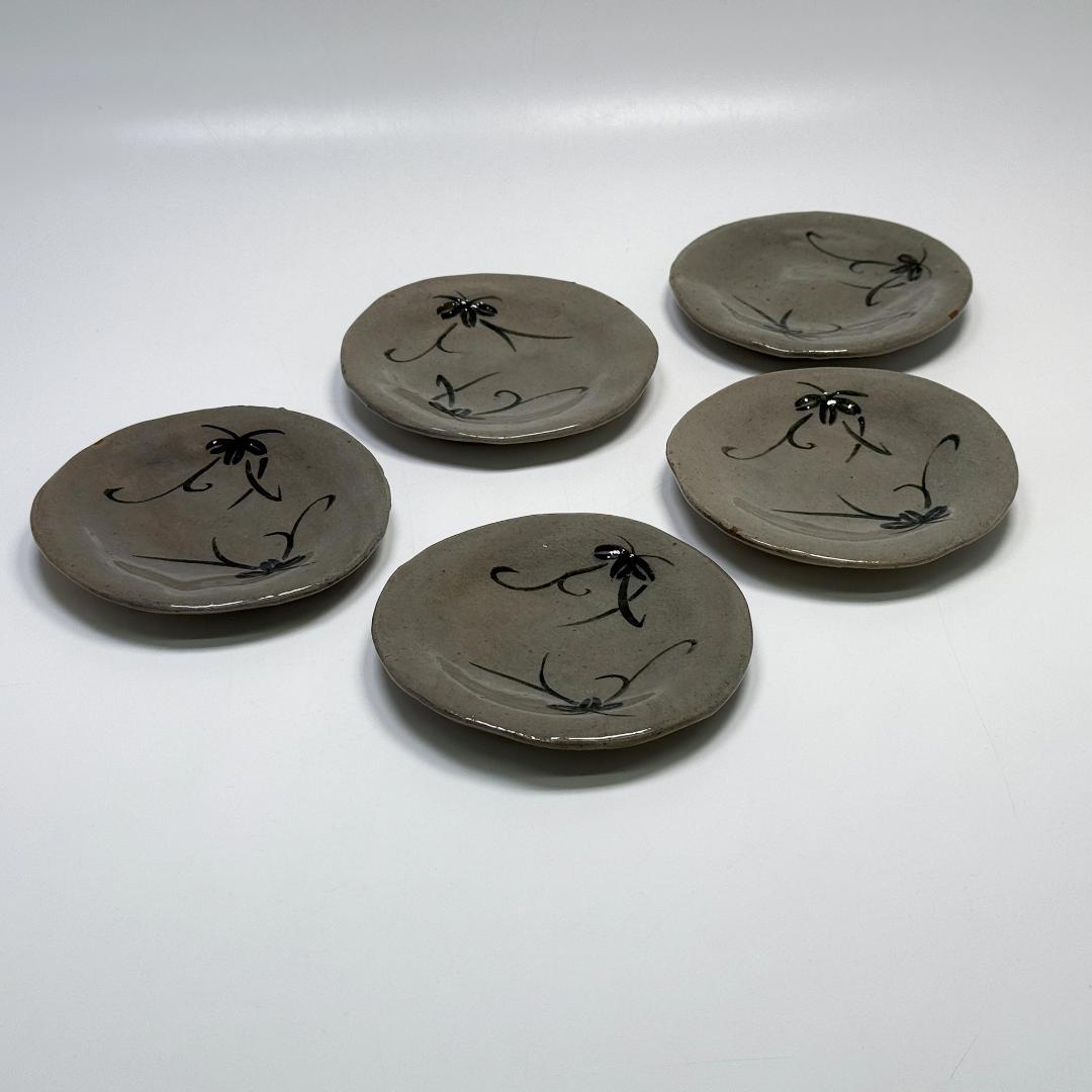 出雲焼 楽山焼 11代 長岡空権作 銘々皿 5客揃い 共箱