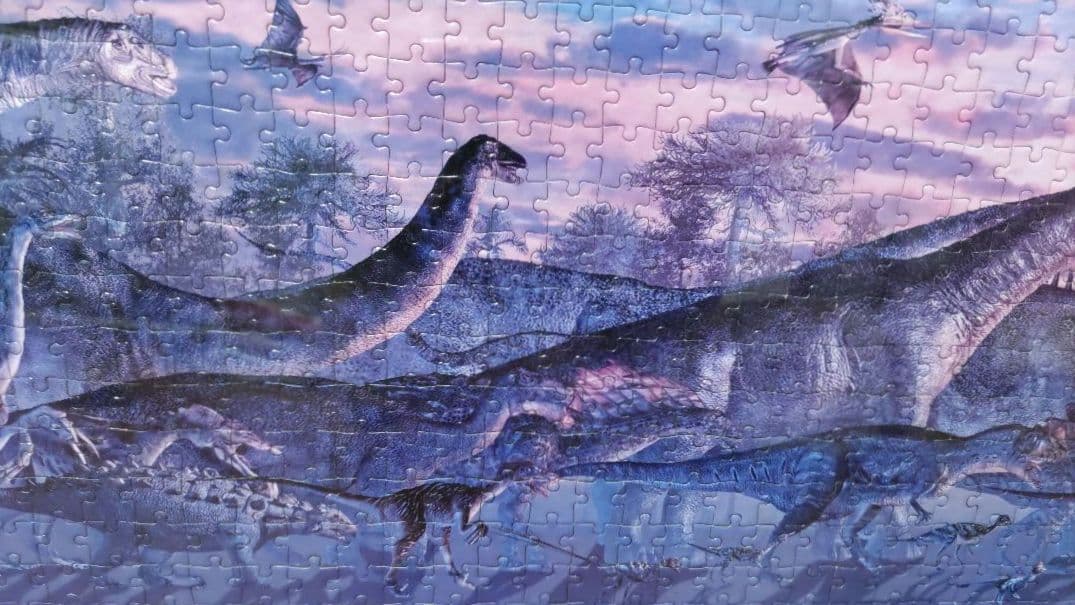 1518ピースパズル　完成品　恐竜　時を越えて　34cm×102cm　服部雅人
