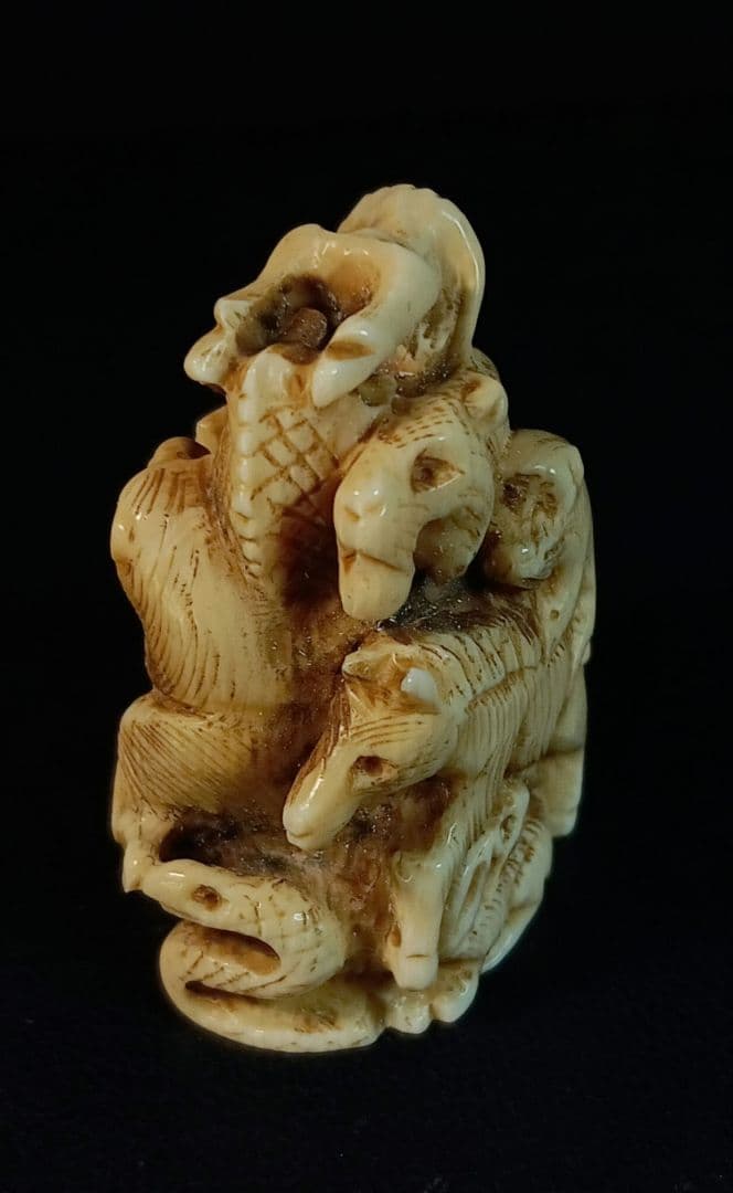 干支十二支 勢揃い 根付 正之 在銘 幕末頃の作者