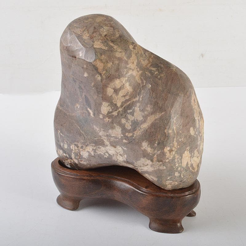 鑑賞石　天然石　梅花石　置物　唐木台付　重さ約2387g　N　6372