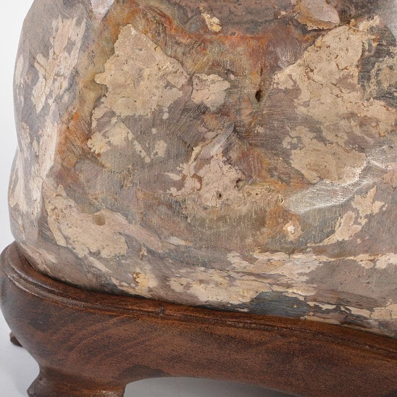 鑑賞石　天然石　梅花石　置物　唐木台付　重さ約2387g　N　6372