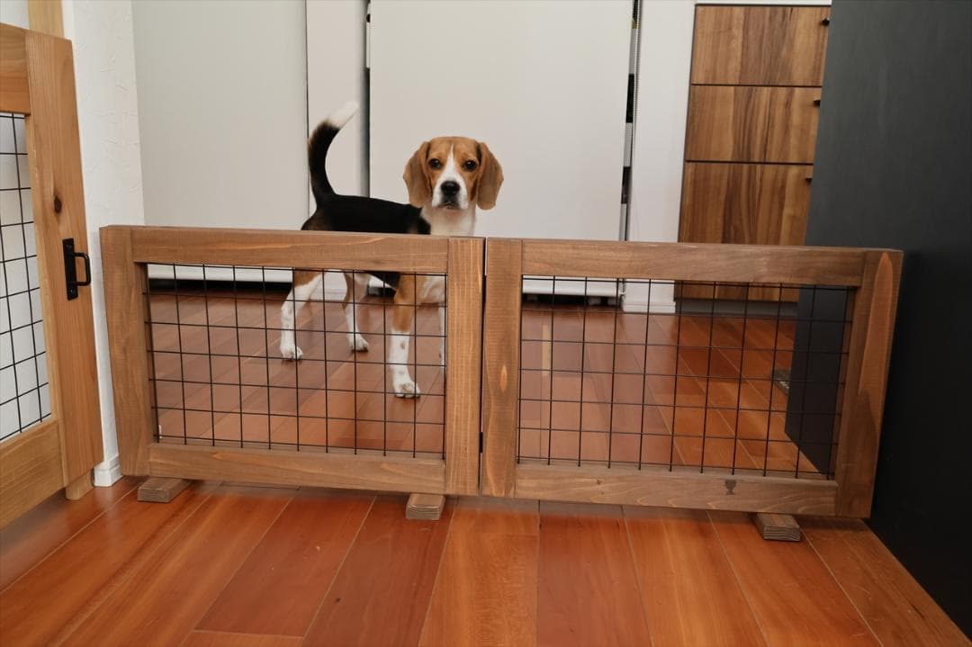 木と金網のペットフェンス　ドッグガード　折りたたんで収納可！　サイズオーダー可！