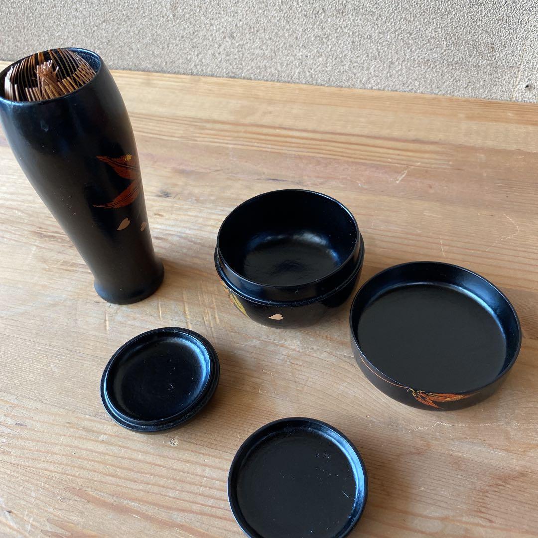 【茶道具】祥雲造　黒一閑雲錦茶箱　○