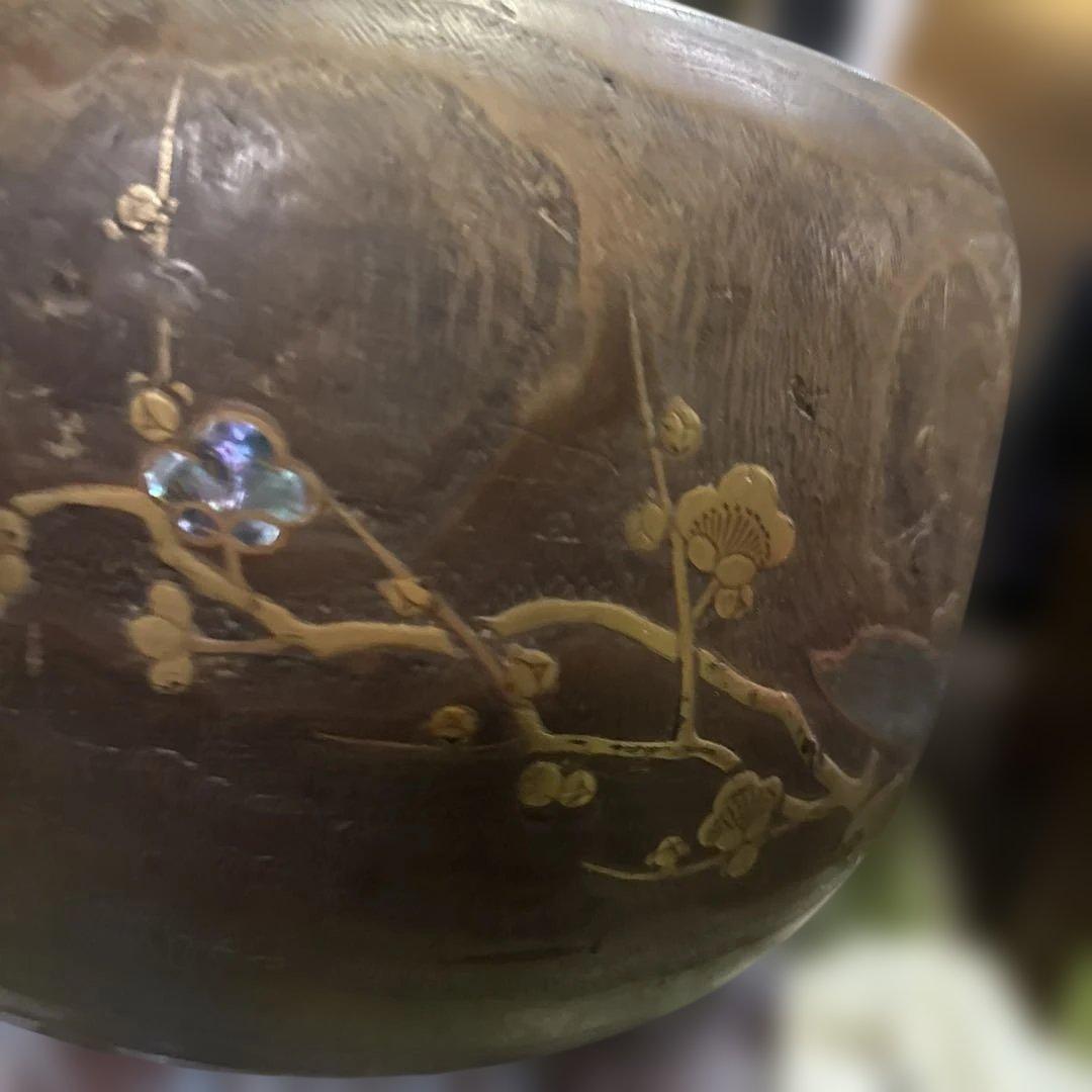 美品　時代　桐火鉢　秋草蒔絵 火鉢　螺鈿入り　茶道具　骨董品　木製火鉢　100年