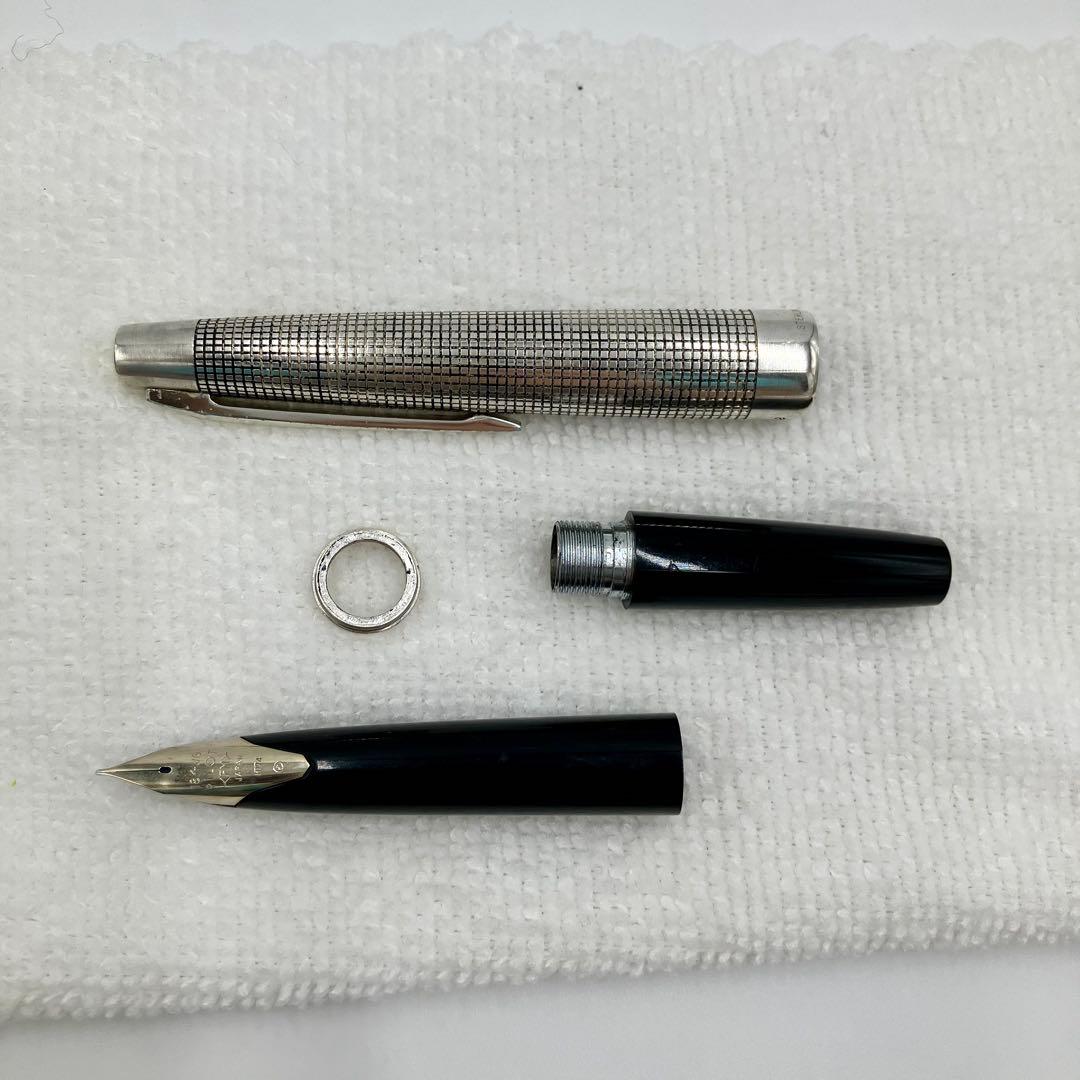 パイロット 万年筆　エリート 18KWG シルバー　格子　チェック