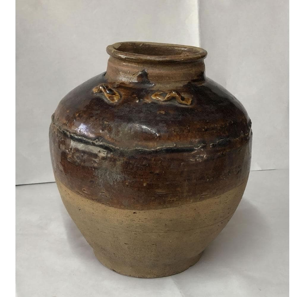 e2841 飴釉 四ツ耳壺 高さ22.5cm 中国古陶磁 壺 壷
